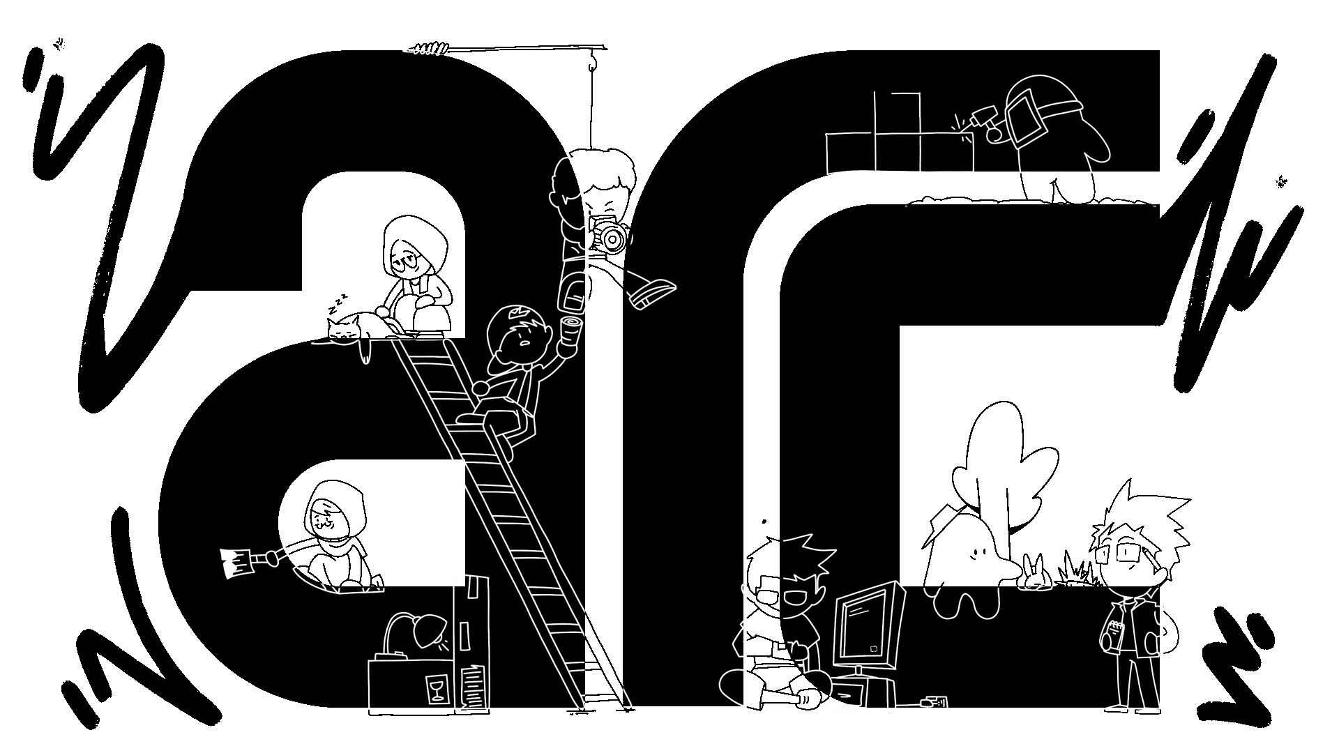 arc narrative illustrated lettermark